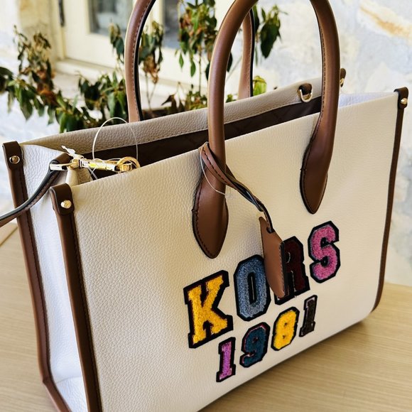 Michael Kors Mirella MD Embellished Tote Bag/ Clutch Wristlet Leather Cream Mult - Picture 9 of 16